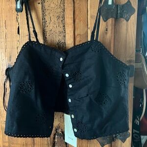 Joie Black Eyelet Crop Top Med